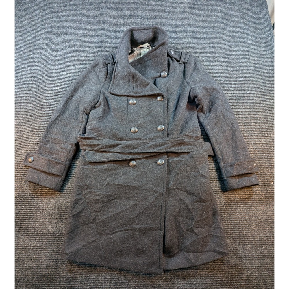 Gap Wool Military Coat Womens XS Gray Lined Double Breasted Tie Belt Tailored